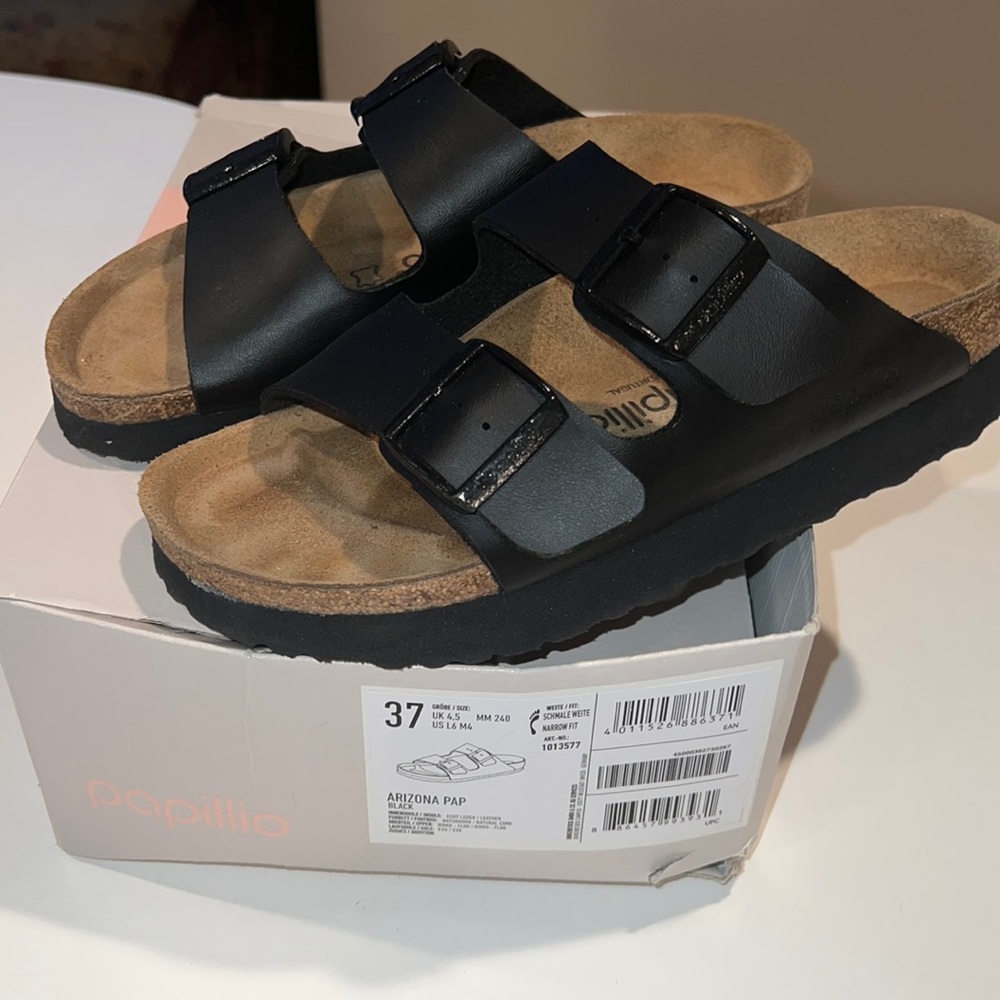 Birkenstock 37 Arizona papillio leather platform sandals new with box